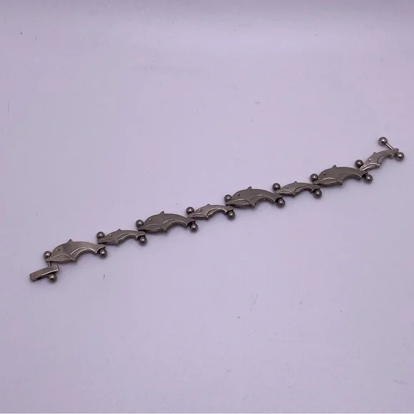 Dolphin Link Bracelet 925 Sterling Silver Hinge snap clasp - Picture 2 of 4